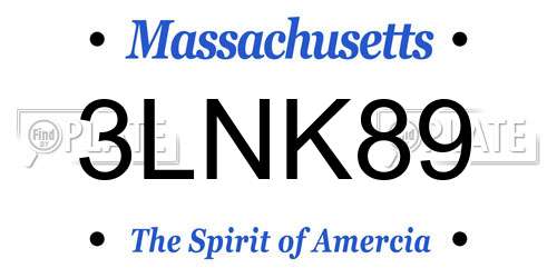 3LNK89 Massachusetts License Plate