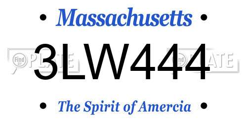 3LW444 Massachusetts License Plate