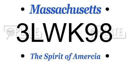 3LWK98 Massachusetts License Plate