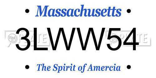3LWW54 Massachusetts License Plate