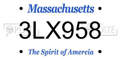 3LX958 Massachusetts License Plate