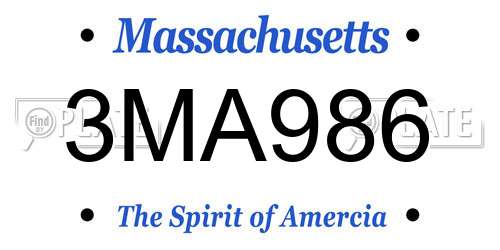 3MA986 Massachusetts License Plate