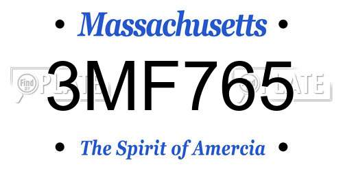 3MF765 Massachusetts License Plate