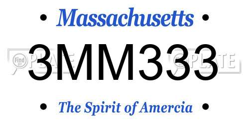 3MM333 Massachusetts License Plate