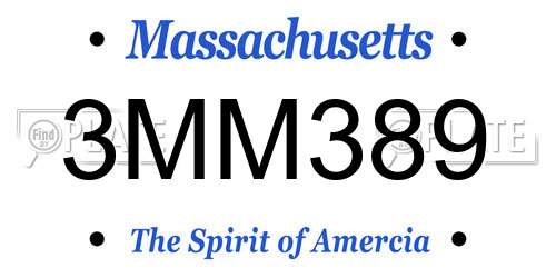 3MM389 Massachusetts License Plate