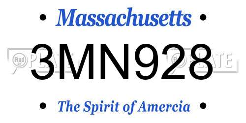 3MN928 Massachusetts License Plate