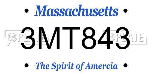 3MT843 Massachusetts License Plate