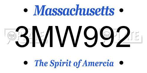 3MW992 Massachusetts License Plate