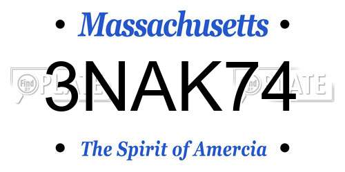 3NAK74 Massachusetts License Plate