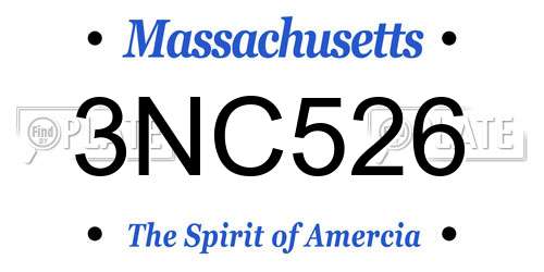 3NC526 Massachusetts License Plate