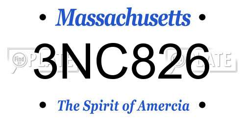 3NC826 Massachusetts License Plate