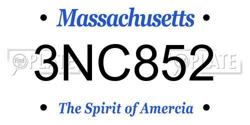 3NC852 Massachusetts License Plate