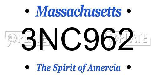 3NC962 Massachusetts License Plate