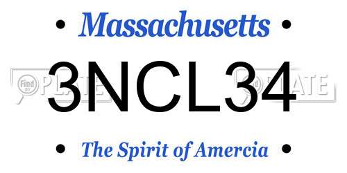 3NCL34 Massachusetts License Plate