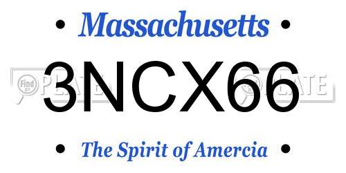 3NCX66 Massachusetts License Plate