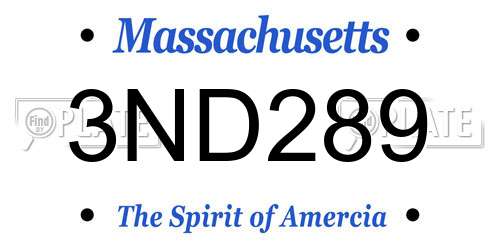 3ND289 Massachusetts License Plate