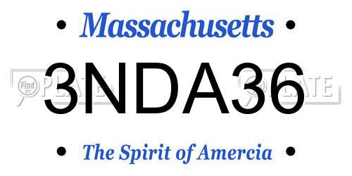 3NDA36 Massachusetts License Plate