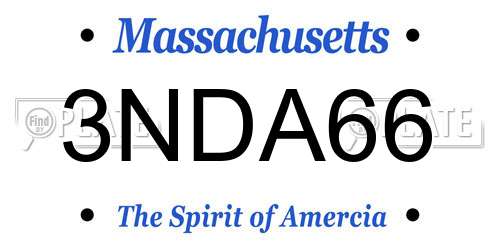 3NDA66 Massachusetts License Plate
