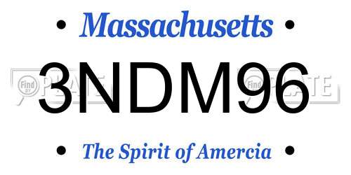 3NDM96 Massachusetts License Plate