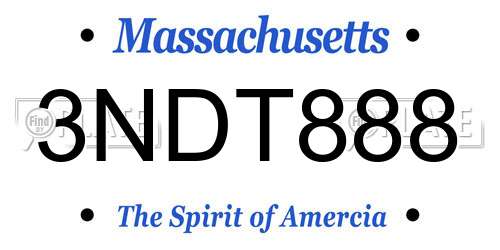 3NDT888 Massachusetts License Plate