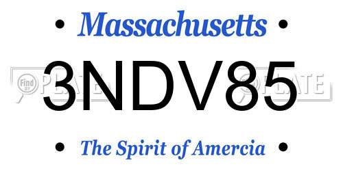 3NDV85 Massachusetts License Plate