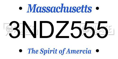 3NDZ555 Massachusetts License Plate