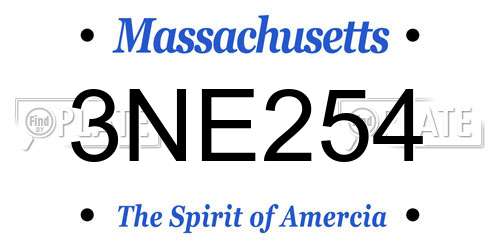 3NE254 Massachusetts License Plate