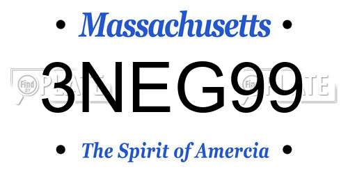 3NEG99 Massachusetts License Plate