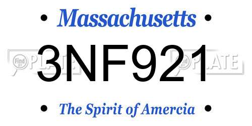 3NF921 Massachusetts License Plate