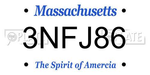 3NFJ86 Massachusetts License Plate