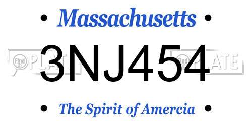 3NJ454 Massachusetts License Plate