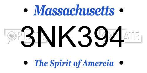 3NK394 Massachusetts License Plate