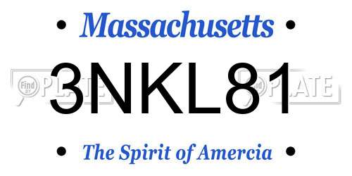 3NKL81 Massachusetts License Plate