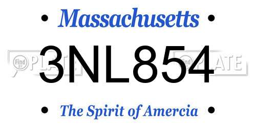 3NL854 Massachusetts License Plate