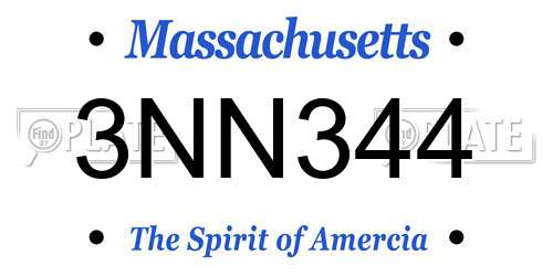 3NN344 Massachusetts License Plate