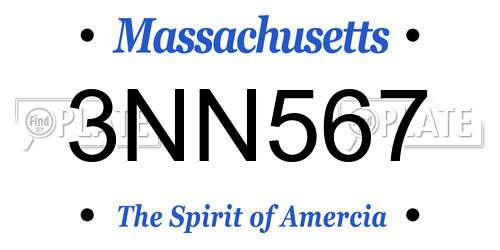 3NN567 Massachusetts License Plate
