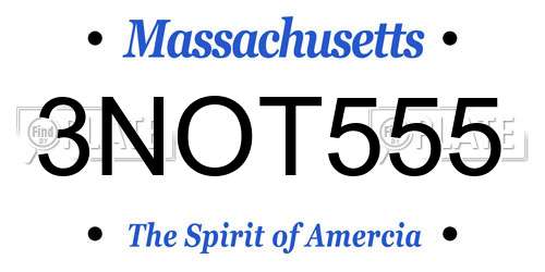 3NOT555 Massachusetts License Plate