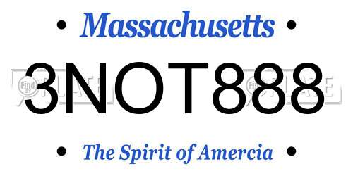3NOT888 Massachusetts License Plate