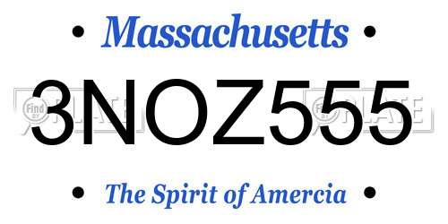 3NOZ555 Massachusetts License Plate