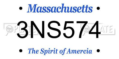 3NS574 Massachusetts License Plate