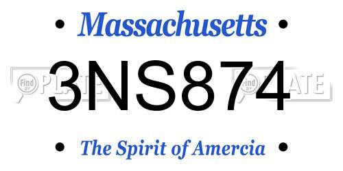 3NS874 Massachusetts License Plate