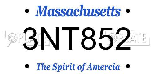 3NT852 Massachusetts License Plate