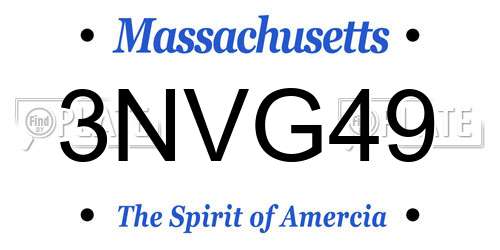 3NVG49 Massachusetts License Plate