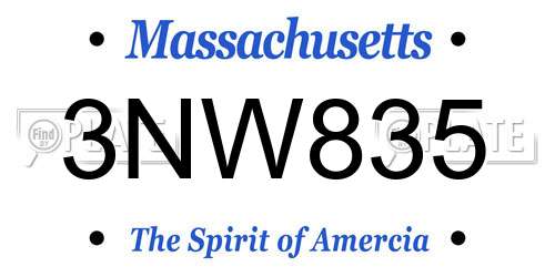 3NW835 Massachusetts License Plate