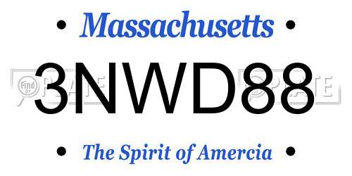 3NWD88 Massachusetts License Plate