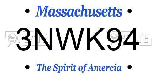 3NWK94 Massachusetts License Plate