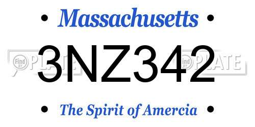 3NZ342 Massachusetts License Plate