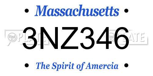 3NZ346 Massachusetts License Plate