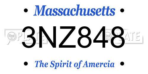 3NZ848 Massachusetts License Plate
