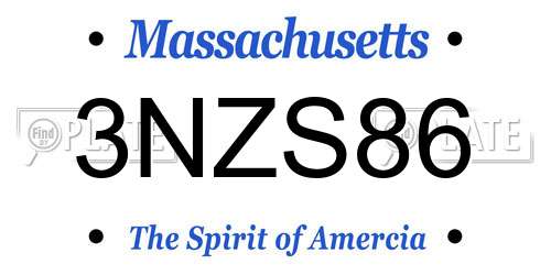 3NZS86 Massachusetts License Plate
